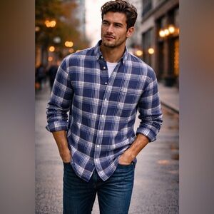 American Eagle Super Soft Plaid Button Down Shirt Men’s XL Blue White Cotton